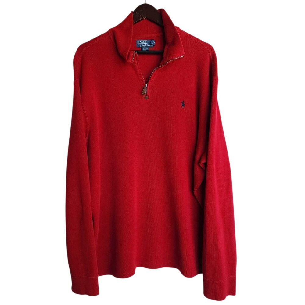 Polo Ralph Lauren 1/4 Zip Pullover Sweater Mens XXL Red Maroon Cotton Ribbed